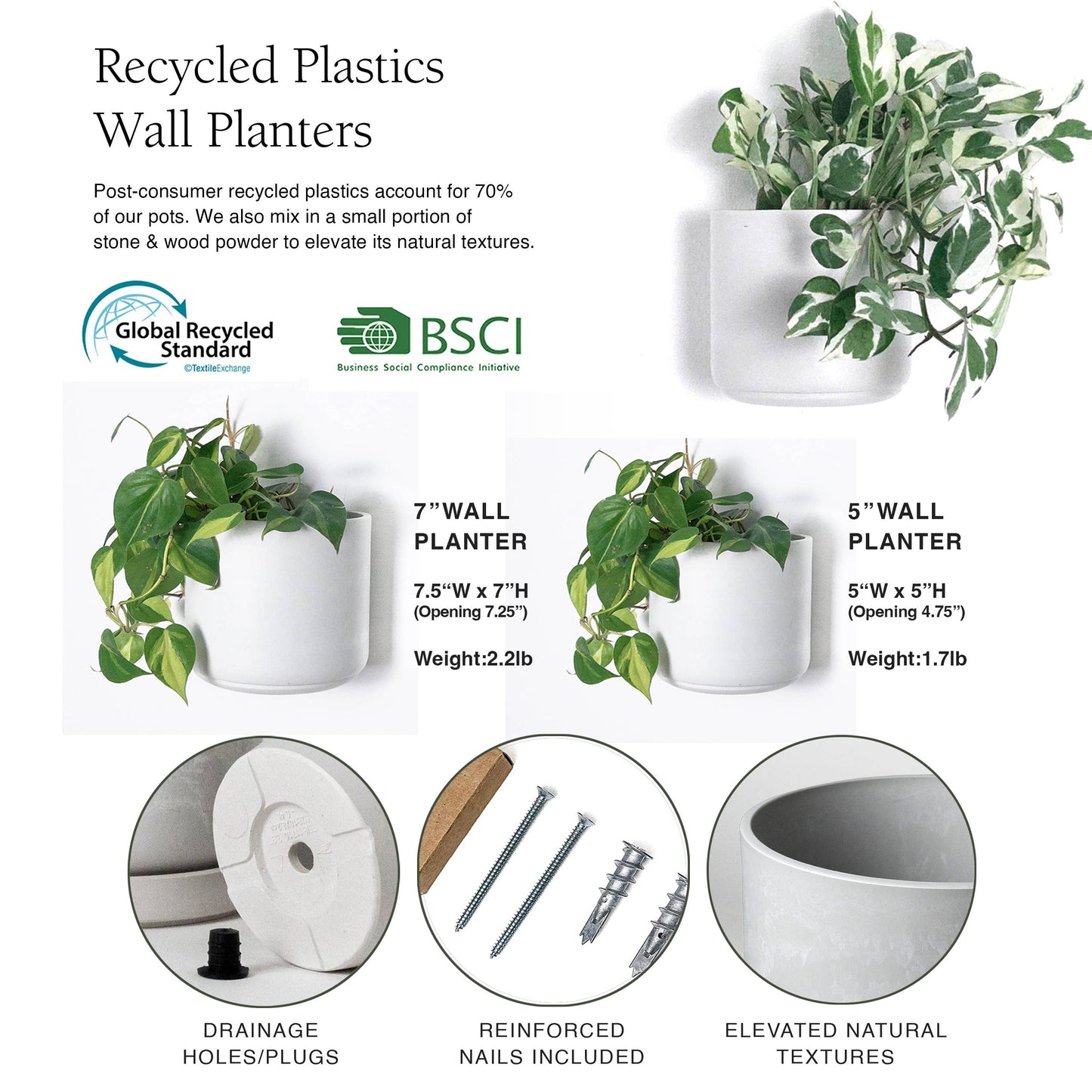 7" & 5" Wall Mounted Signature Stone Planters: 7" Wall Planter