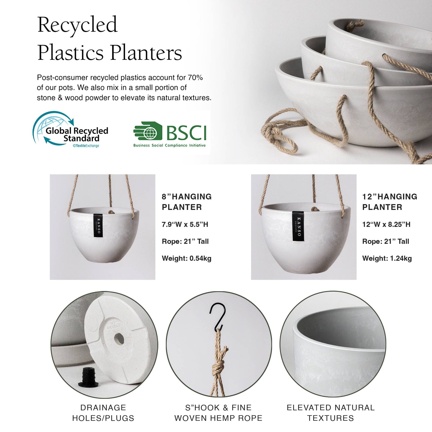 8" or 12" Signature Stone Hanging Planter Pot: 8" Planter